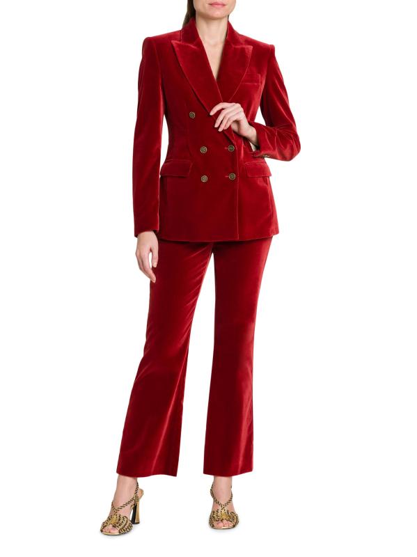 #6: بليزر مخملي مزدوج الصدر - أحمر داكن