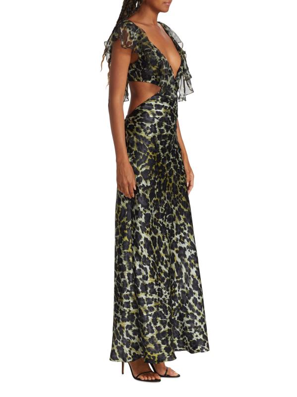 #2: فستان Malia بنقشة من الحرير بنقشة جلد الفهد - نمر كاكي