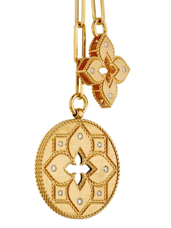 #4: قلادة الأميرة الفينيسية من الذهب الأصفر عيار 18 قيراط والماس بميدالية مزدوجة - أصفر + ذهبي