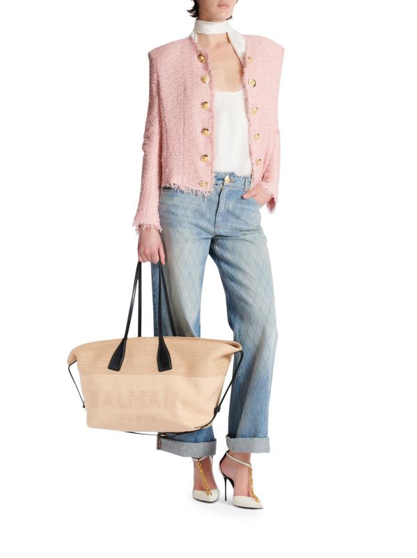 Shop Balmain Track Logo Straw Tote Bag Saks Fifth Avenue Qatar