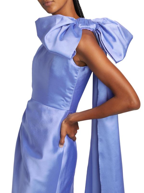 #5: فستان Elara من الصوف الحريري بكتف واحد - الحرير والصوف باللون الأزرق