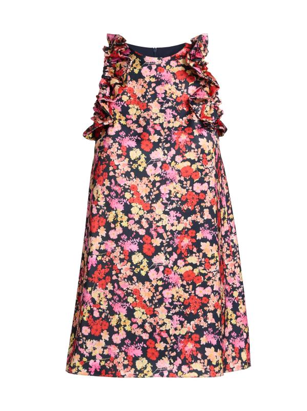 فستان كيرا قصير من الساتان مزين بكشكشة مزهّرة