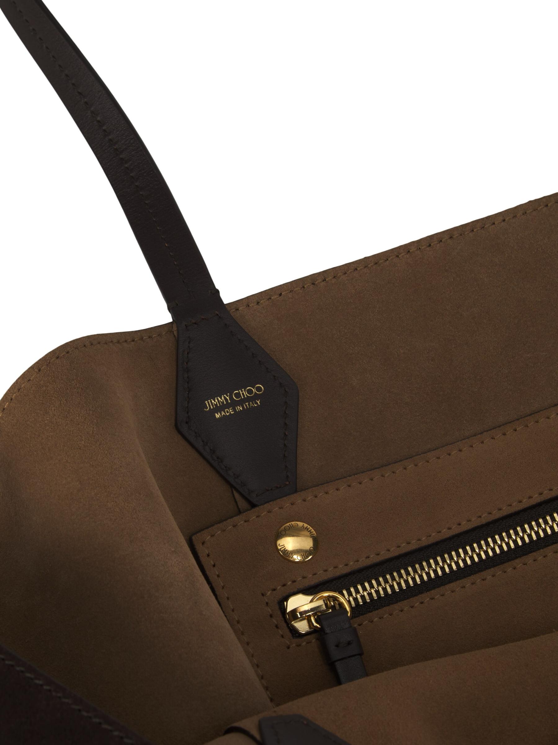【関税&送料込】Jimmy Choo Brown Suede Medium Diamond Should Diamond Medium suede and leather tote bag in brown - Jimmy