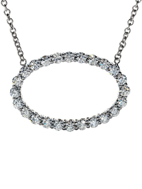 قلادة بيضاوية كبيرة من الذهب الأبيض عيار 18 قيراطًا و 0.8-0.88 TCW من الماس