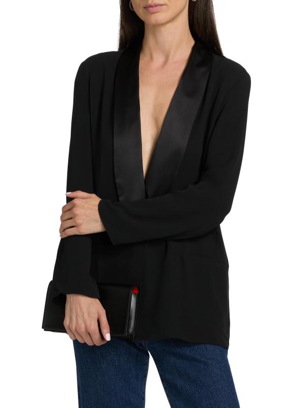 #2: بليزر حريري مزين برسمة ساتان - أسود