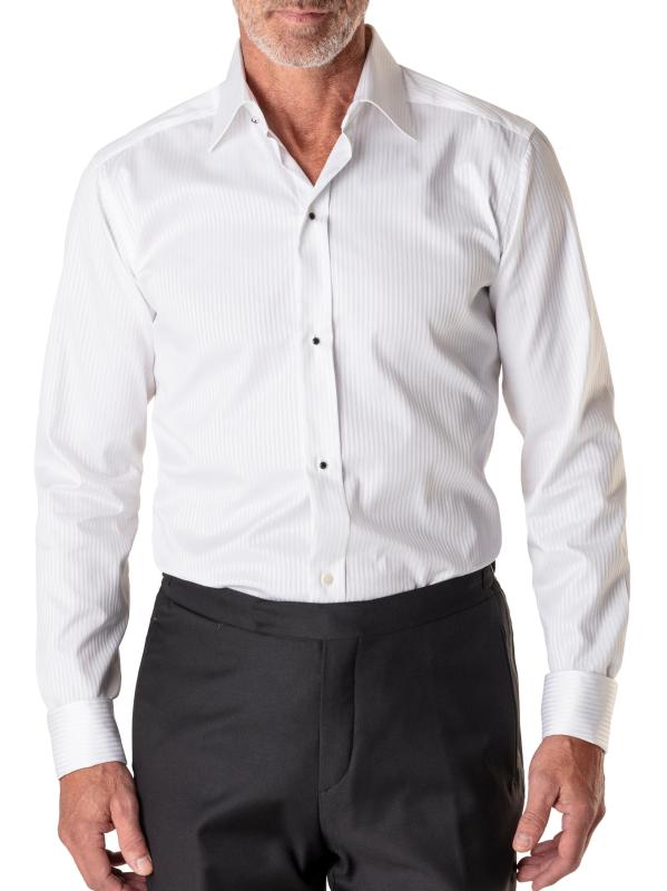 #5: قميص مخطط ساتان بمقاس معاصر - أبيض