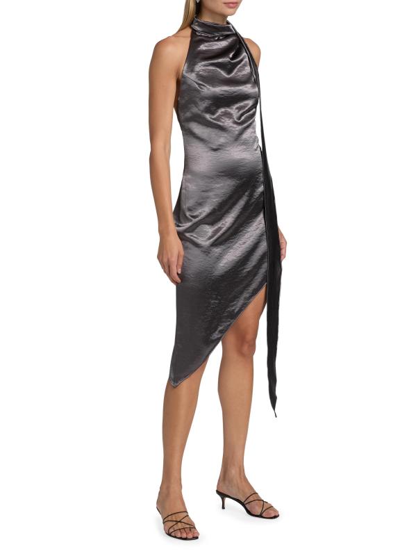 #3: فستان قصير غير متماثل بقصّة منحازة من فالاني - طباعة جرافيت