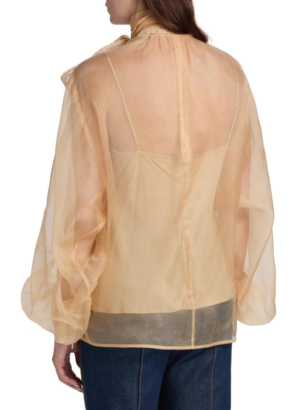 #4: بلوزة أورجانزا الحريرية المطرزة من Memento - بني داكن