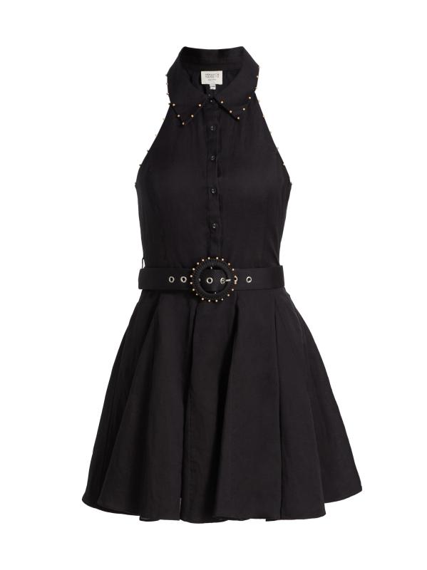 فستان قصير بحزام من الكتان والقطن المطرّز من Kavi