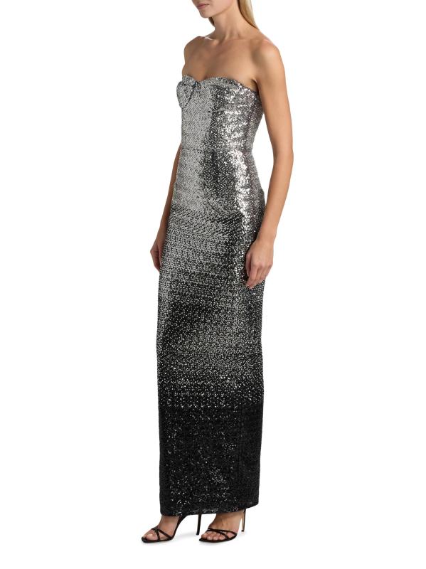 #3: فستان ماكسي بدون حمالات مزيّن بالترتر من غيشا - معدني