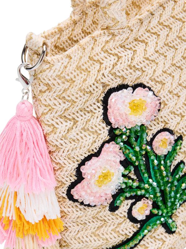 #5: حقيبة رافيا مطرزة بالزهور للبنات - نمط متعدد