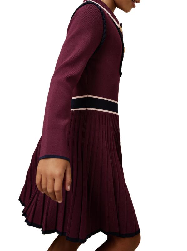 #3: فستان فريا المحبوك للفتيات الصغيرات والفتيات - عنابي اللون