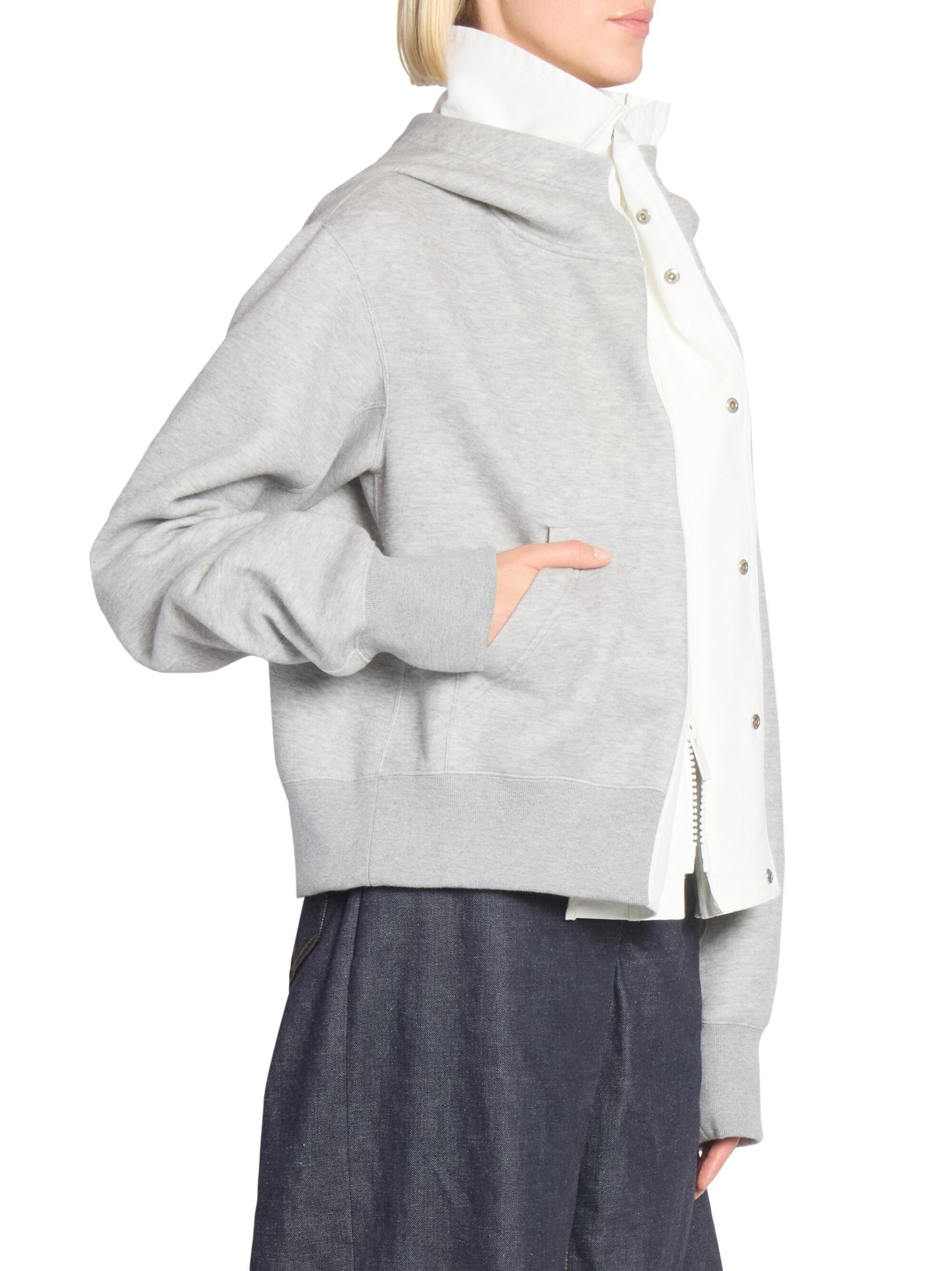 Shop Sacai - Sponge Sweat x Grosgrain Layered Zip-Up Hoodie