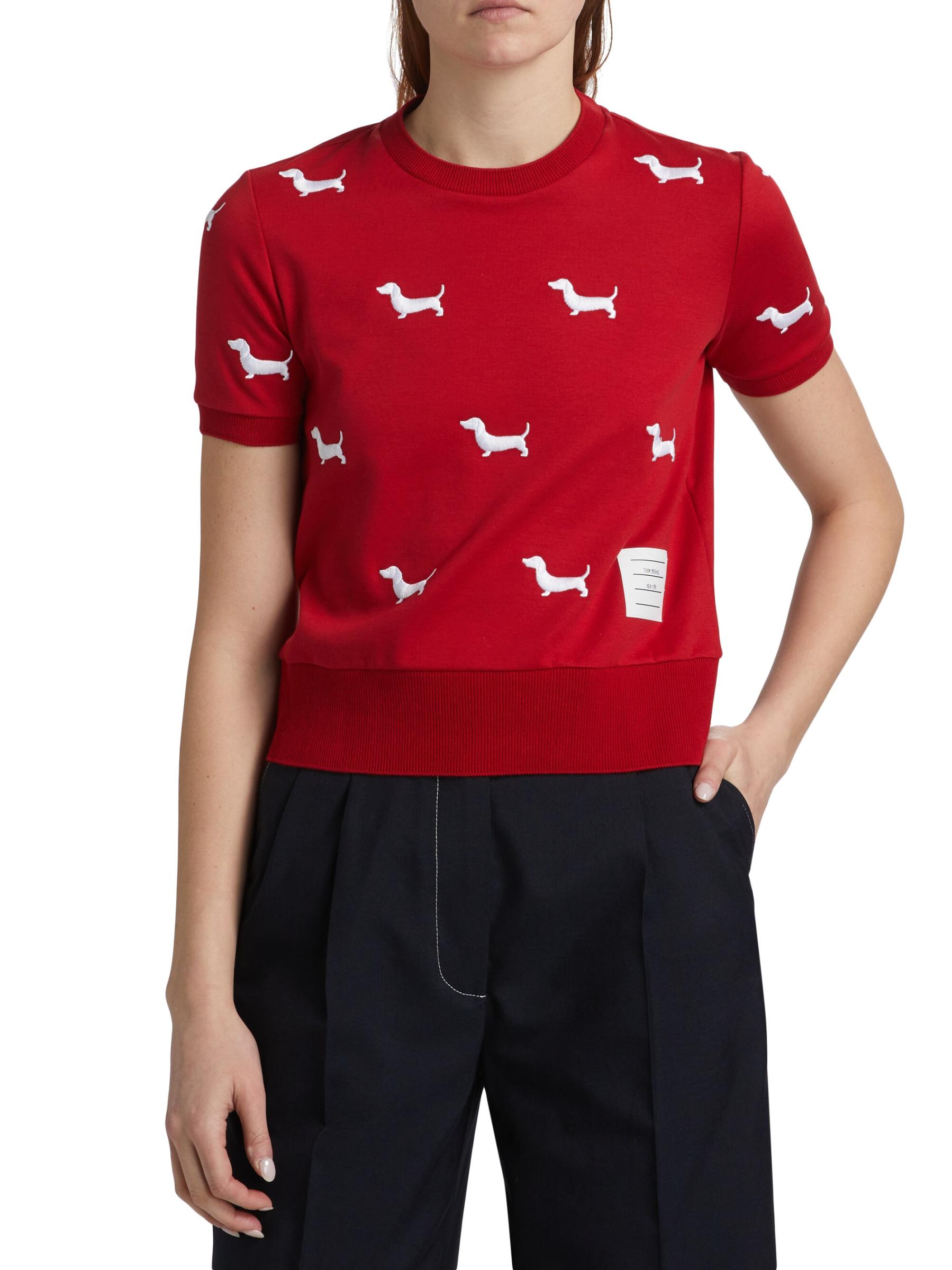 Shop Thom Browne - Hector Embroidered Ribbed Cuff T-Shirt