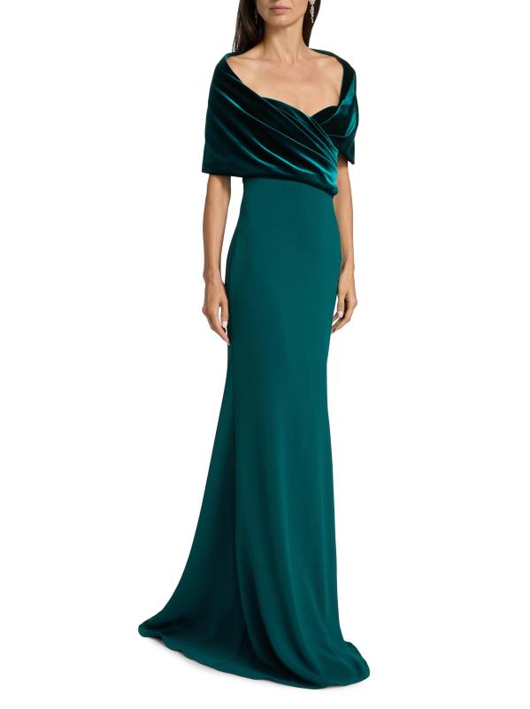 #7: فستان من الكريب القابل للتمدد بياقة على شكل شال - بط نهري صغير