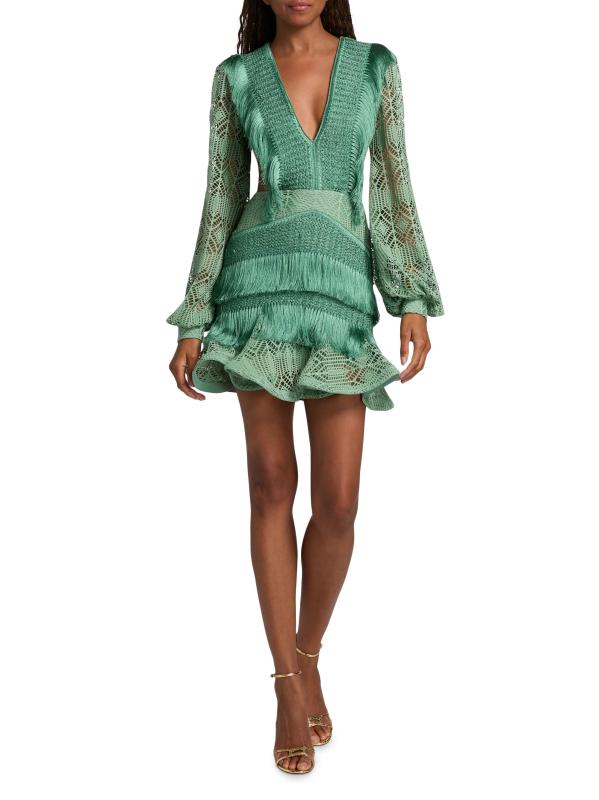 #7: فستان سامبا قصير بأكمام مطرزة - أخضر فاتح