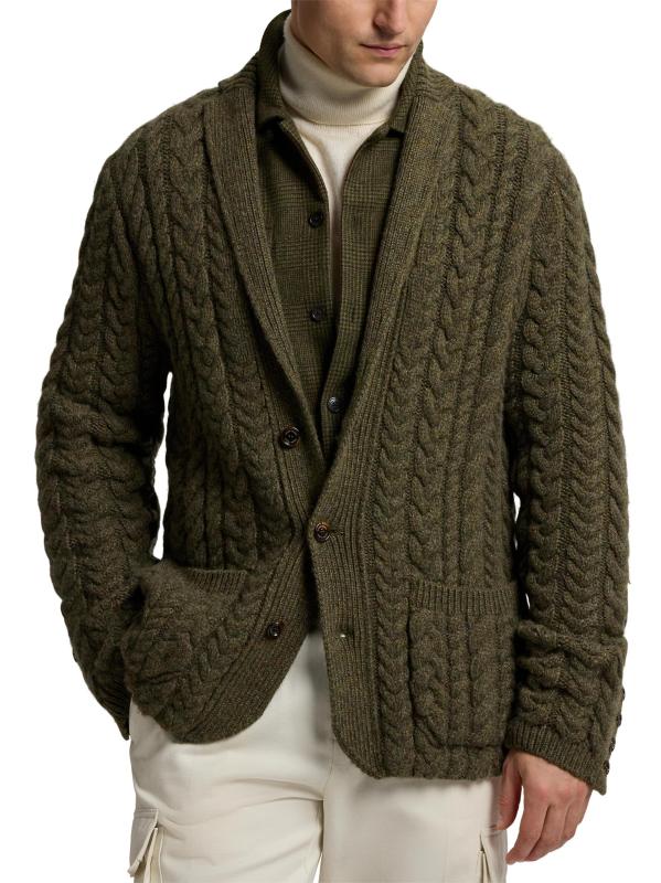 Shop Ralph Lauren Purple Label Blazer-Style Cable-Knit Cashmere