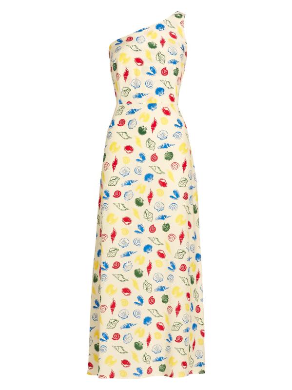 فستان متوسط الطول بكتف واحد بطبعة إيلينا شيل