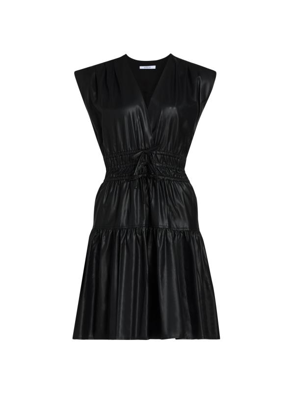 فستان Tora قصير من الجلد الصناعي برباط على الخصر