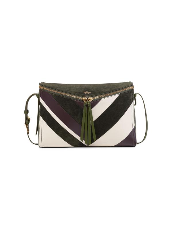 حقيبة كتف متوسطة الحجم من الجلد الماسي