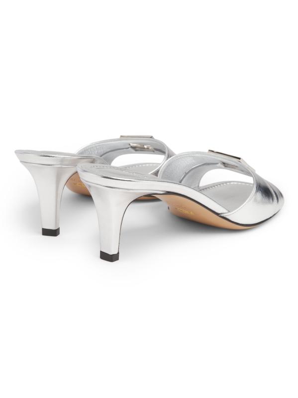 #3: صندل من الجلد المعدني قابل للطي بشعار 55 مم - فضة