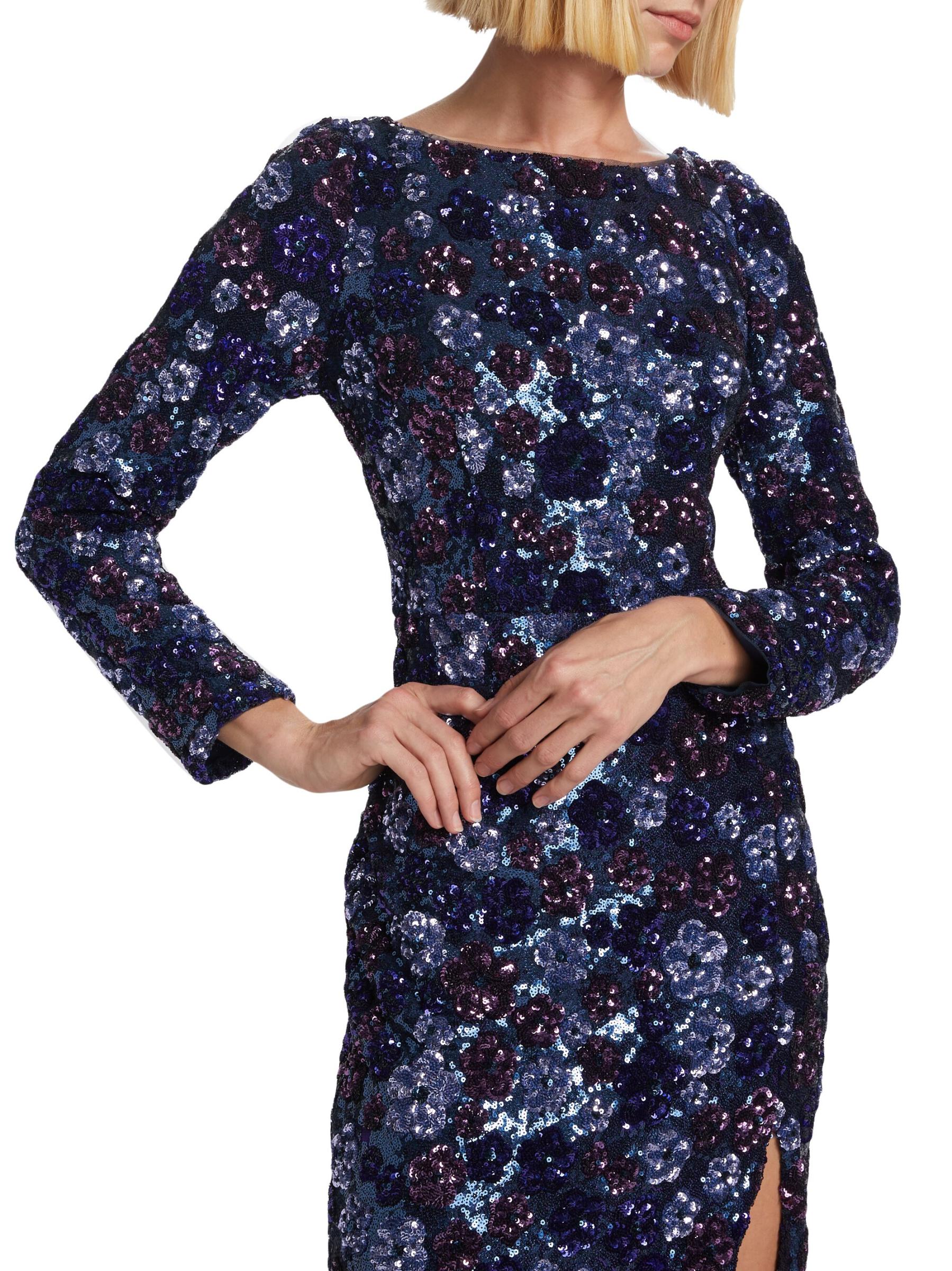 Marchesa Notte 装飾 チュール カクテルドレス Marchesa Notte - 長袖スパンコールチュールカクテルミディ