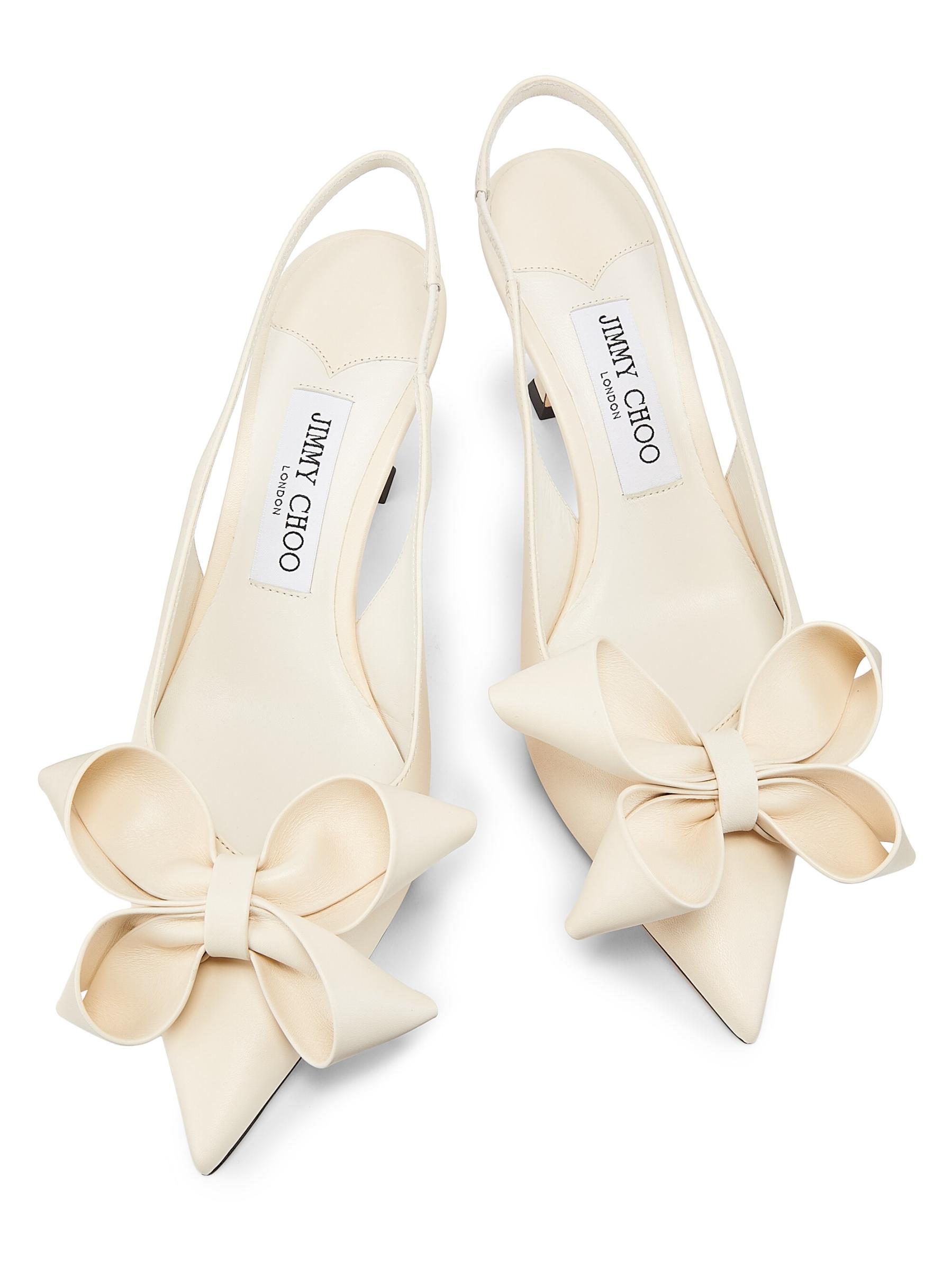 【Jimmy Choo】『Staz70』レザー スリングバックパンプス リボン スタズ スリングバック 70 | ダスティブルーレザー・パンプス