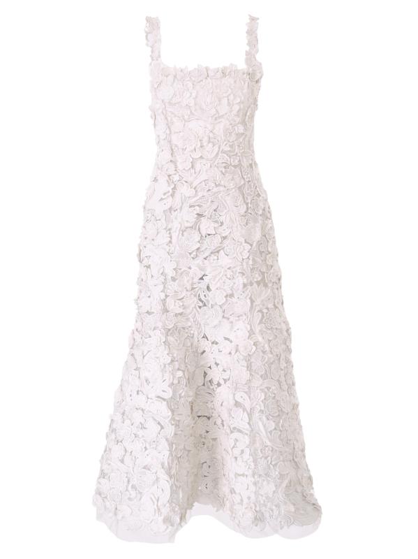 فستان متوسط الطول مطرّز على شكل بوق