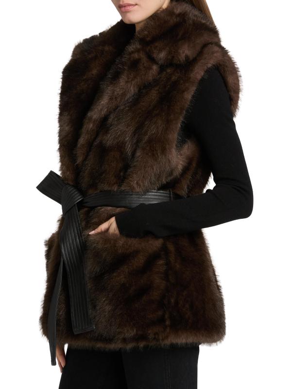 #3: سترة Devon من الفرو الصناعي برباط على الخصر - المنك