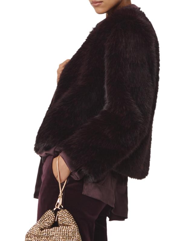 #2: معطف ماركو قصير من الفرو الصناعي - عنابي اللون