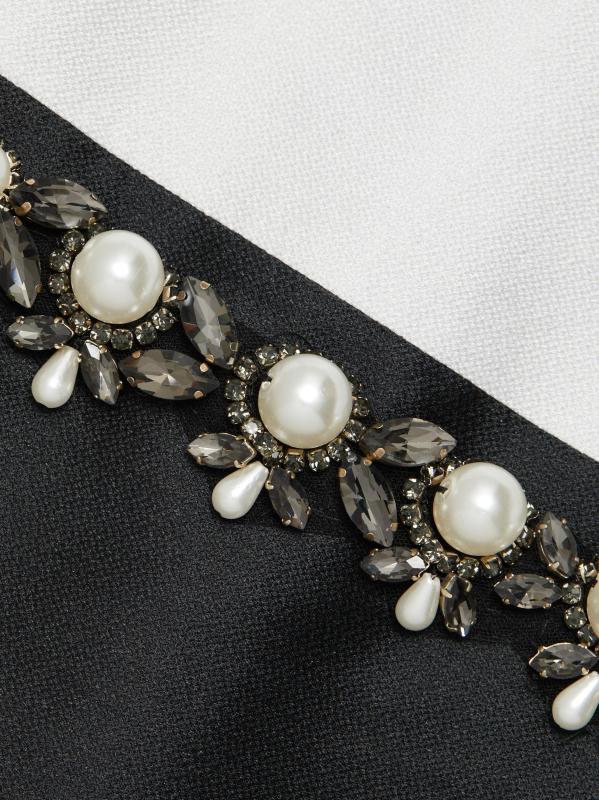 #6: قميص وخصر من الساتان المزين بلونين - أسود+فضي