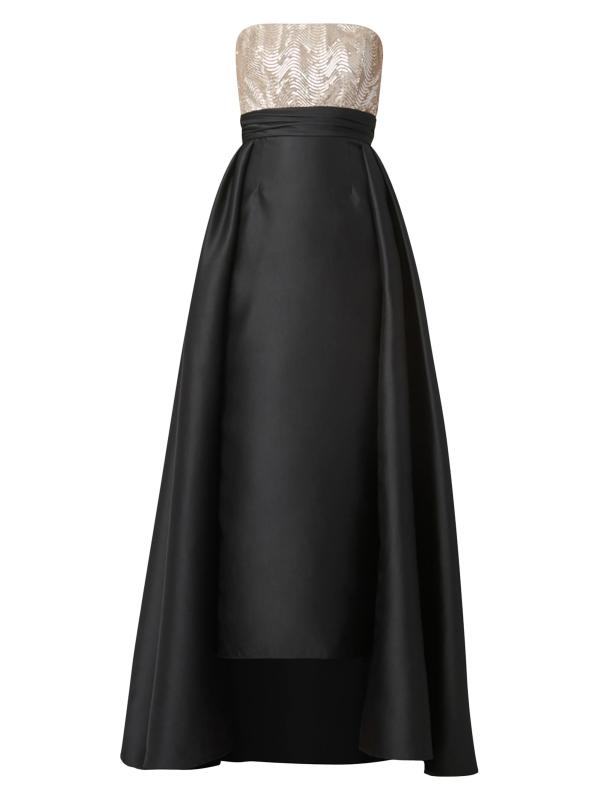 فستان تيلي مزين بالترتر بدون حمالات