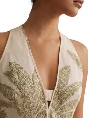 売れ切れ間近【REISS】Anna リネンフローラル柄ドレス Shop Reiss - Anna Linen Palm Midi-Dress | Saks Fifth Avenue