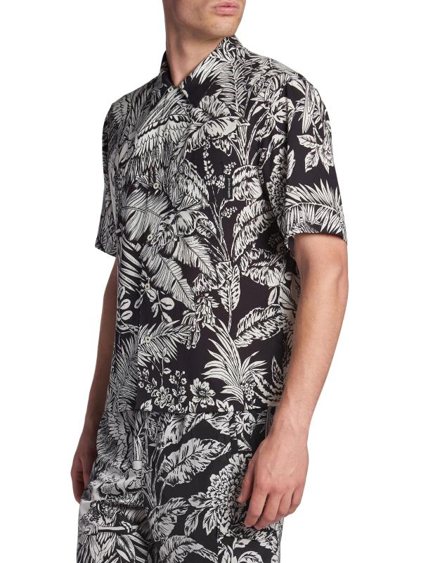 #3: قميص بولينج جنغل ببغاوات - أسود + أبيض