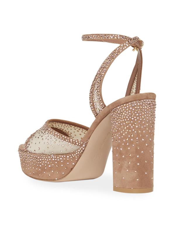 #2: 100MM Crystal-Embellished Suede Sandals - PRALINE NUDE