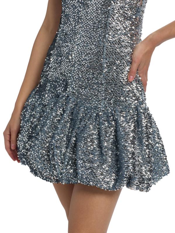 #5: فستان Garance قصير مزين بالترتر بحافة على شكل فقاعة - فضة