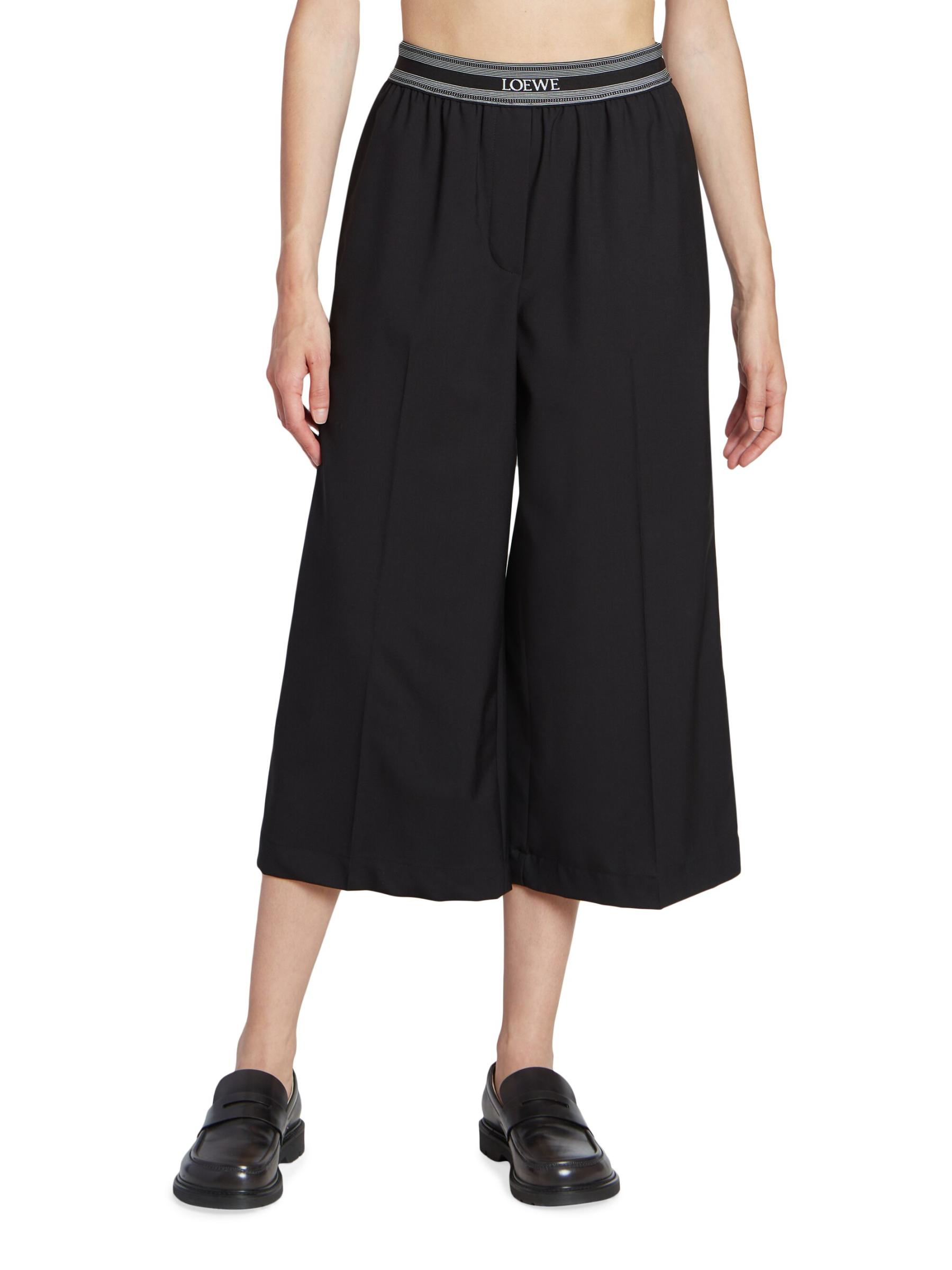 LOEWE Wool cropped wide-leg pants ワイドレッグ パンツ ロゴ Wool cropped wide-leg pants in grey - Loewe | Mytheresa