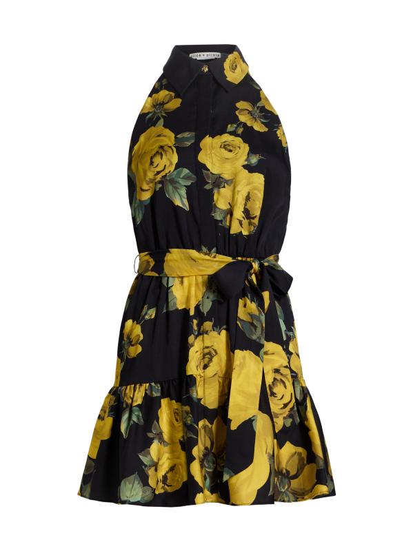 Alice+Olivia 春夏　ミニ　ドレス　ワンピース　フレア　花柄　イエロー Alice + Olivia | Saks Fifth Avenue 日本公式サイト