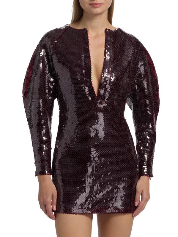 #2: فستان قصير مزين بالترتر بفتحة رقبة من Mitilla - بورغونا