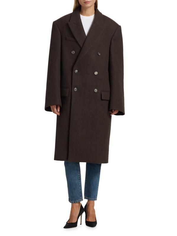 Shop Hailey Bieber Double-Breasted Wool Coat Saks