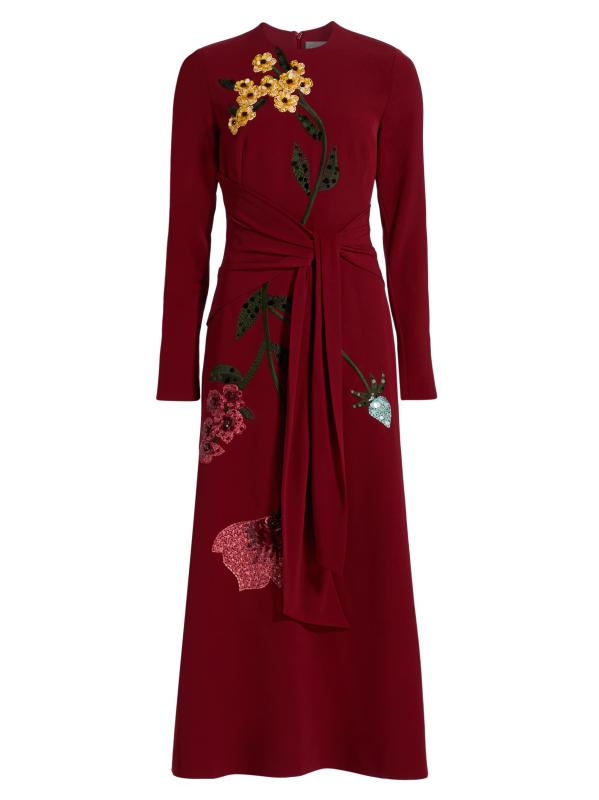 فستان متوسط الطول برباط على الخصر مزين بالترتر