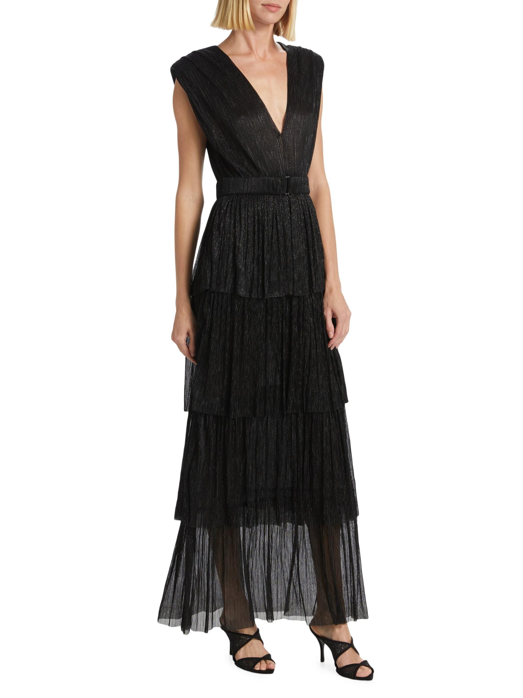Sabina Musayev ★ Skylar Tiered Belted llic Gown Sabina Musáyev Skylar Tiered Belted Metallic Gown | Saks