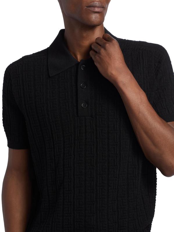 #5: قميص بولو من صوف الجاكار من مونوغرام - أسود