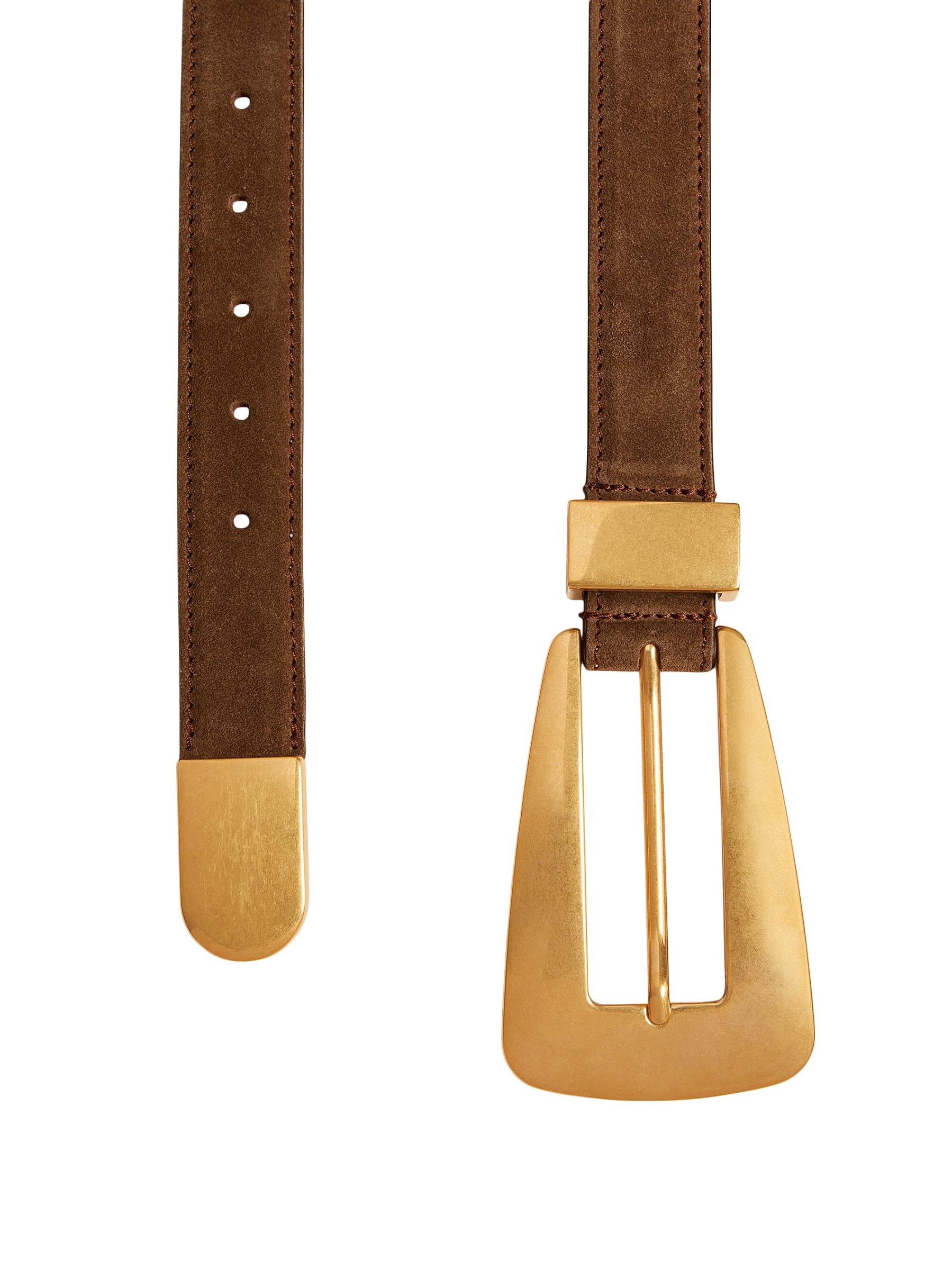 【KHAITE】ルッカベルト コーヒースエード ゴールドバックル Benny Belt in Coffee Suede with Gold – KHAITE