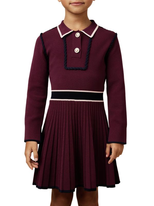 #4: فستان فريا المحبوك للفتيات الصغيرات والفتيات - عنابي اللون