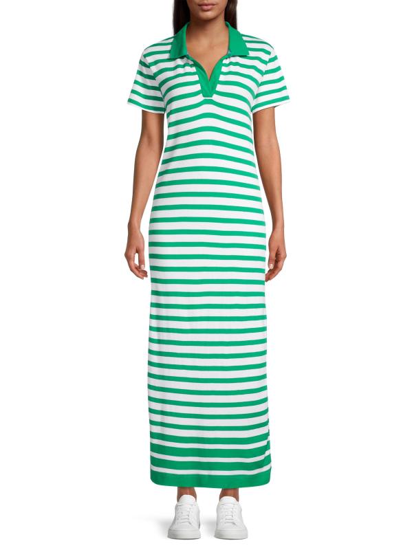 #2: فستان بولو ماكسي مخطط من كياوا - أبيض + أخضر