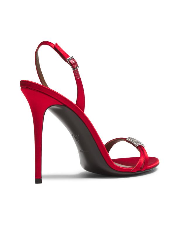 #3: صندل راسو هوت 110 ملم من كريستال سواروفسكي والحرير - أحمر