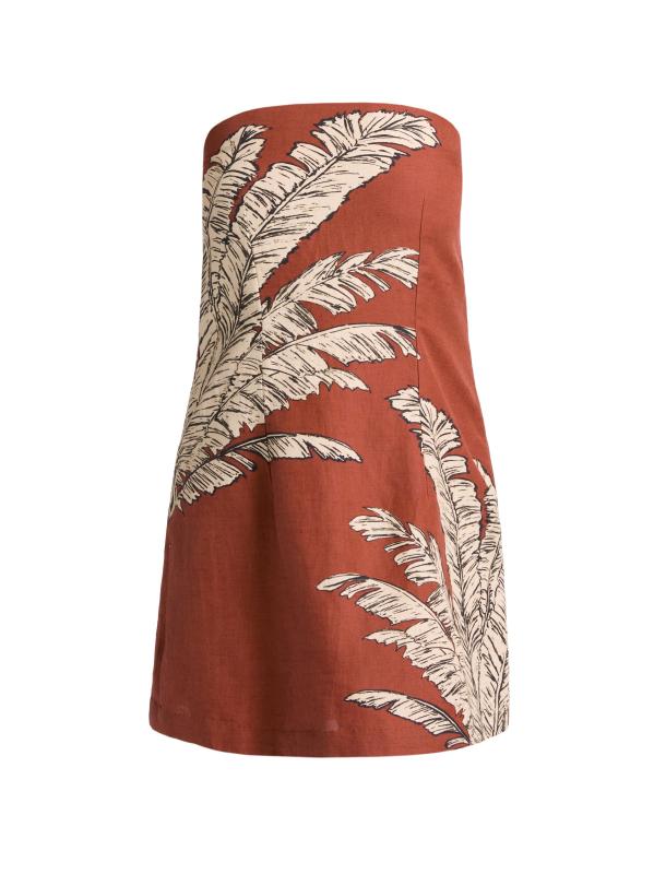 فستان قصير بدون حمالات من كتان النخيل والقطن