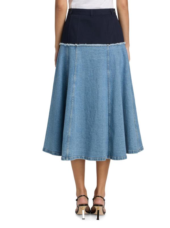 #4: تنورة متوسطة الطول من Veena Colorblocked من الدنيم بأزرار أمامية - القوات البحرية