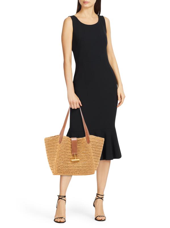 Shop Tom Ford - Tara Medium Raffia & Leather Tote Bag | Saks
